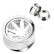 316L Surgical Steel Pot Leaf Plate Top Screw-Fit Tunnel Plug