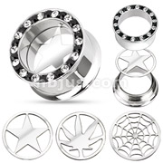 316L Surgical Steel Interchangeable 4-in-1 Double Flared Screw-Fit Tunnel Plug with Multi Gemmed Rim