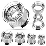 316L Surgical Steel Screw-Fit Tunnel Plug with Interchangeable Multi Gemmed Inner Plate