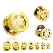 70 Pcs of Assorted Size Gold Plated over 316L Surgical Steel Screw Fit Tunnel with Star