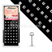 40 pcs of 316L Surgical Steel 20 Gauge 2MM Princess Cut Gem Nose Bone Package (All Clear Gems on Black)