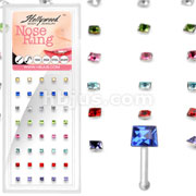 40 pcs. 20 Gauge 2MM Princess Cut Gem .925 Sterling Silver Nose Bone Package