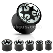 Organic Horn Saddle Plug with Abalone Tribal Symbol Inlay