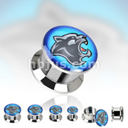 316L Surgical Steel Double Flare Flat Screw Fit Plug with 'Thundercat' Print 