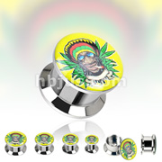 316L Surgical Steel Double Flare Flat Screw Fit Plug with 'Rastafari Blaze' Print 