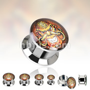 316L Surgical Steel Double Flare Flat Screw Fit Plug with 'Cannibal' Print 