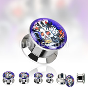 316L Surgical Steel Double Flare Flat Screw Fit Plug with 'Smokin' Aces' Print 