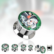 316L Surgical Steel Double Flare Flat Screw Fit Plug with 'Magical Death' Print 