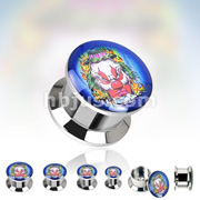 316L Surgical Steel Double Flare Flat Screw Fit Plug with 'Blue Insanity' Print 