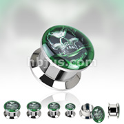 316L Surgical Steel Double Flare Flat Screw Fit Plug with 'Forbidden Rapture' Print 