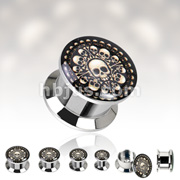 316L Surgical Steel Double Flat Flare Screw Fit Plug with 'Chamber of Bones' Print 