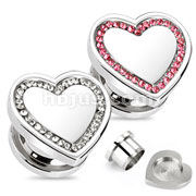 316L Surgical Steel Heart Top with Multi CZ Screw-Fit Plug