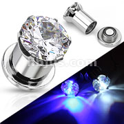 316L Surgical Steel Light Up Prong Set Gem Plug