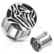 316L Surgical Steel Tiger Print Over Flat Top Saddle Plug