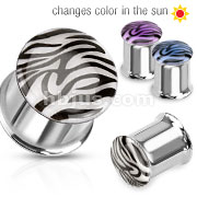 316L Surgical Steel Glow In the Sun Tiger Print Dome Top Saddle Plug