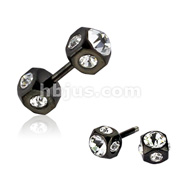 316L Surgical Steel Black IP 5 CZ Square Fake Plug