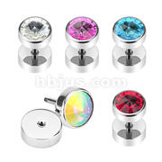 316L Surgical Steel Fake Plug with Press Fit 8mm Crystal Flat Top
