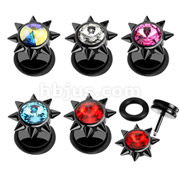 316L Surgical Steel Black Fake Plug with CZ and Spikes All Around