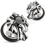 316L Surgical Steel Gothic Batwing Cross CZ Fake Plug