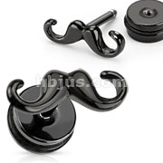 316L Surgical Steel Black IP Mustache Fake Plug