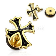 316L Surgical Steel Gold IP Cross with Black Epoxy Fill Fake Plug