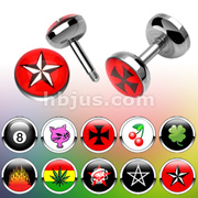 100pc Assortment of 14g Faux Plugs with Logos on Both sides.