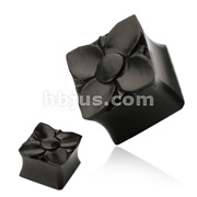 Organic Hand Carved Areng Ebony Wood Square Flower Double Flared Plug