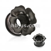Organic Hand Carved Areng Ebony Wood Petals Top-hat Tunnel Plug with O-ring