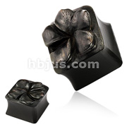 Organic Hand Carved Areng Ebony Wood 5 Petals Flower Double Flared Square Plug