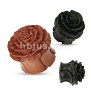 Organic Wood Full Bloom Rosebud Handcarved Double Flared Plug
