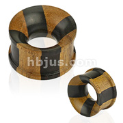 Organic Natural Jati & Areng Ebony Wood Concave Tunnel Cross Checker Double Flat Flared Plug