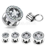 80 Pcs of 316L Surgical Steel Screw Fit Hollow Tunnel with Clear Star CZ and Multi-Gemmed Rim