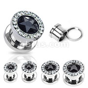 80 Pcs of 316L Surgical Steel Screw Fit Hollow Tunnel with Black Star CZ and Multi-Gemmed Rim