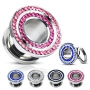 316L Surgical Steel Double Gem Rimmed Screw Fit Tunnel Plug