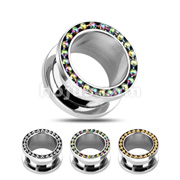 316L Surgical Steel Screw-Fit Tunnel Plug with Beaded Steel Ball Loop Top
