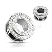 316L Surgical Steel Double Tiered Dia-Cut Gear Loop Top Screw-Fit Tunnel Plug