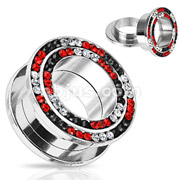 316L Surgical Steel Triple Lined Double Loop Gem Screw-Fit Tunnel Plug