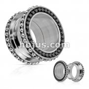 316L Surgical Steel Screw-Fit Multi Gem Rim with Beaded Steel Ball Looped Side Rim Tunnel Plug
