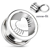 316L Surgical Steel Winged Heart Screw Fit Tunnel