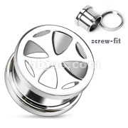 316L Surgical Steel Celtic Cross Screw Fit Tunnel