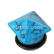 60 Pcs Assorted Size Large Blue Turquoise Semi Precious Stone Pyramid Top Single Flared Plug with O-Ring