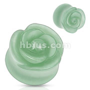 Green Aventurine Semi Precious Stone Rose Carved on Single Side Double Flared Plug