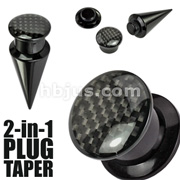 2-in-1 Interchangeable Black Acrylic Screw Fit Taper-Plug Set with Black Carbon Fiber Insert