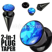 2-in-1 Interchangeable Black Acrylic Screw Fit Taper-Plug Set with Blue Prism Insert