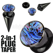 2-in-1 Interchangeable Black Acrylic Screw Fit Taper-Plug Set with Synthetic  Abalone Shell Insert