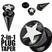 2-in-1 Interchangeable Black Acrylic Screw Fit Taper-Plug Set with Star Insert