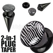 2-in-1 Interchangeable Black Acrylic Screw Fit Taper-Plug Set with Zebra Stripe Insert