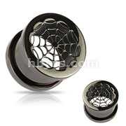 80 Pcs of Assorted Size Blackline Titanium Anodized Over Surgical Steel Hollow Spider Web Screw-Fit Tunnel Plugs