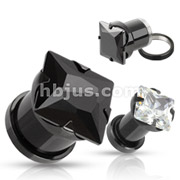 Black Titanium Anodized Screw Fit Tunnel with Prong Set Square Gem