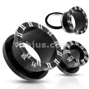 60 Pcs of Assorted Sizes of Blackline Titanium Anodized Over Surgical Steel Twin X Grooved Cuts Screw-Fit Tunnel Plug